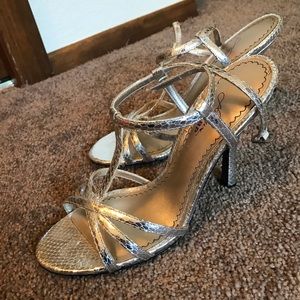 BP platinum snakeskin heels